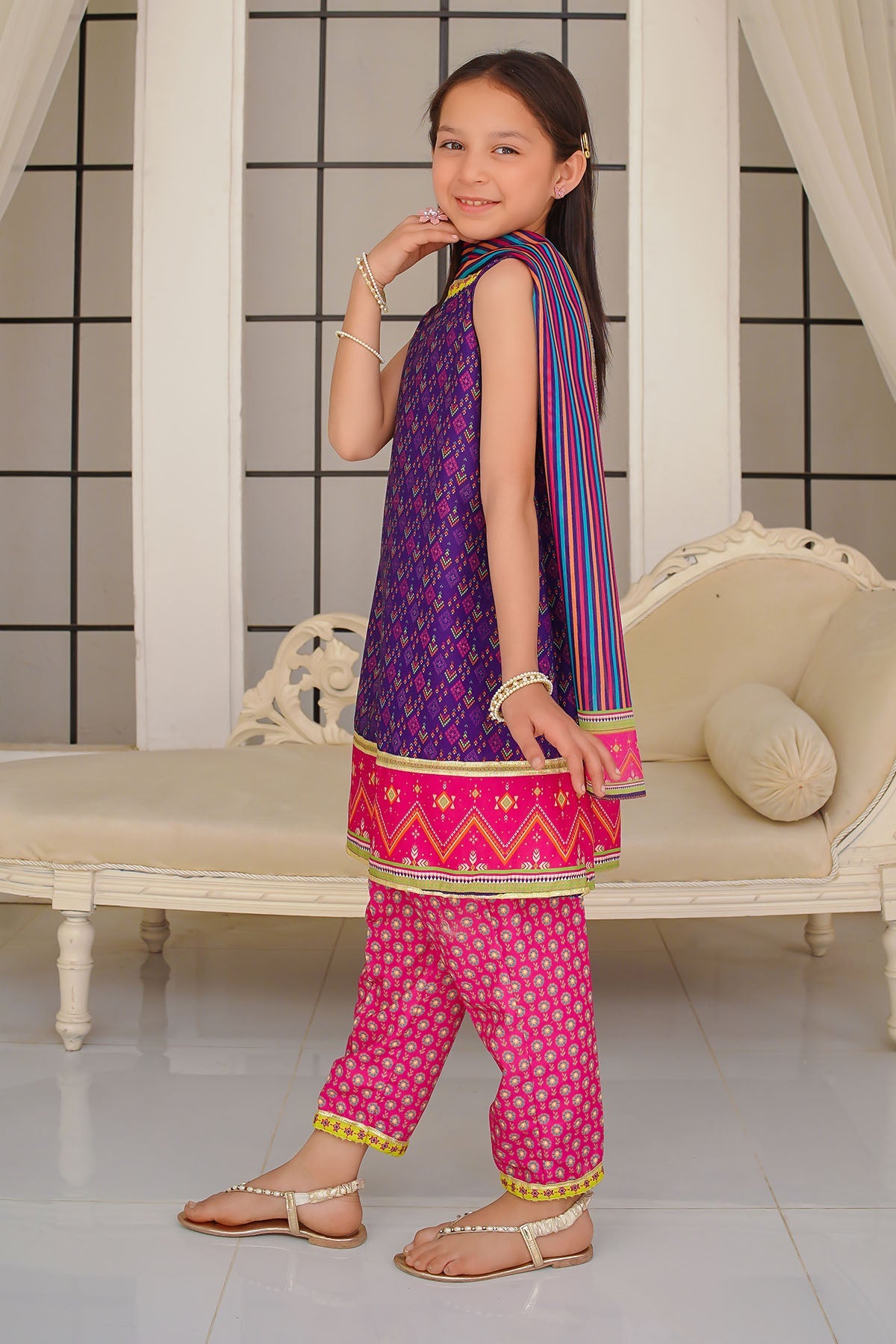 Swiss Lawn Digital Printed Purple & Pink Stitched Suit - Ochre