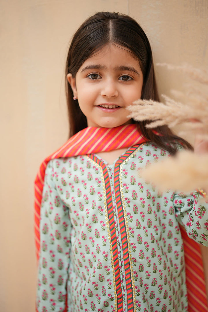 Swiss Lawn Digital Printed Mint & Blue Stitched Suit - Ochre