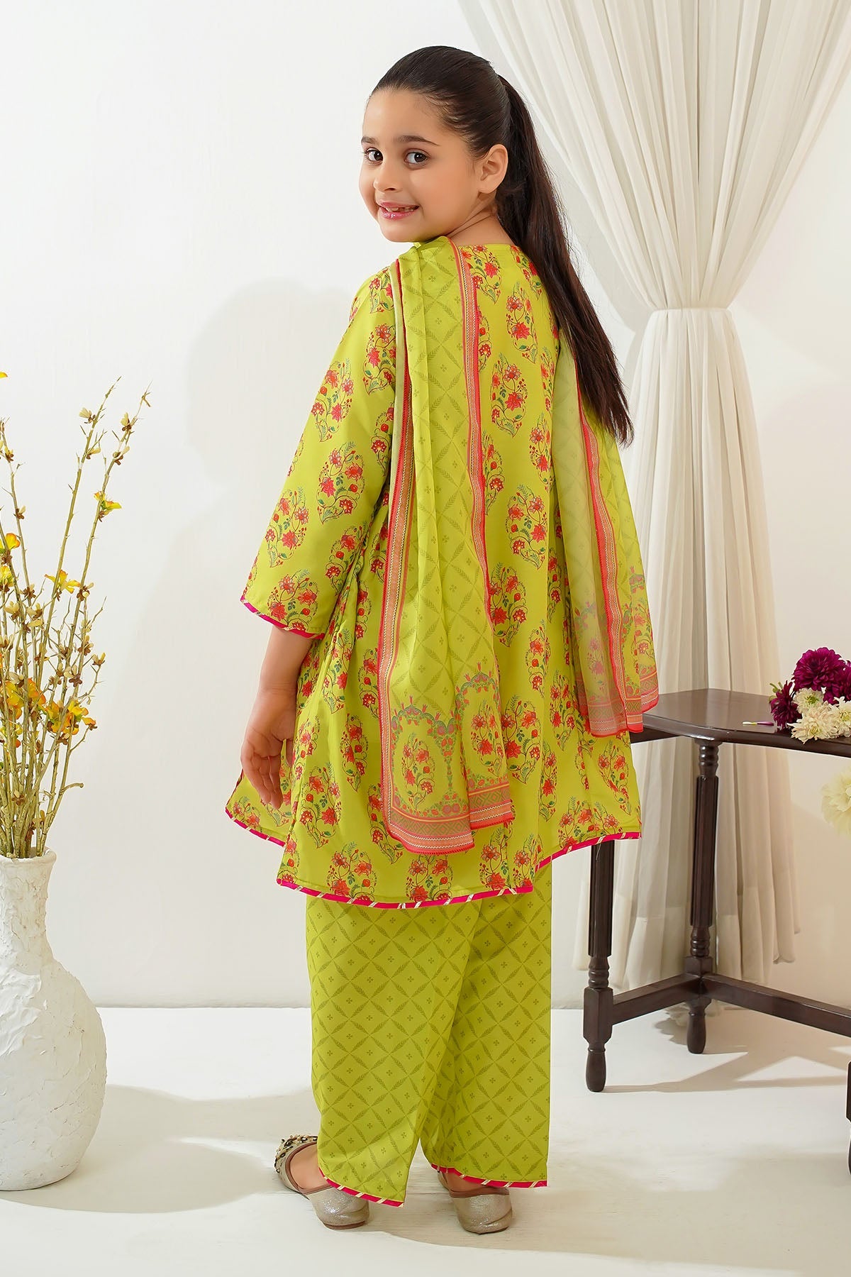 Swiss Lawn Digital Printed Parrot Green Stitched Suit - Ochre