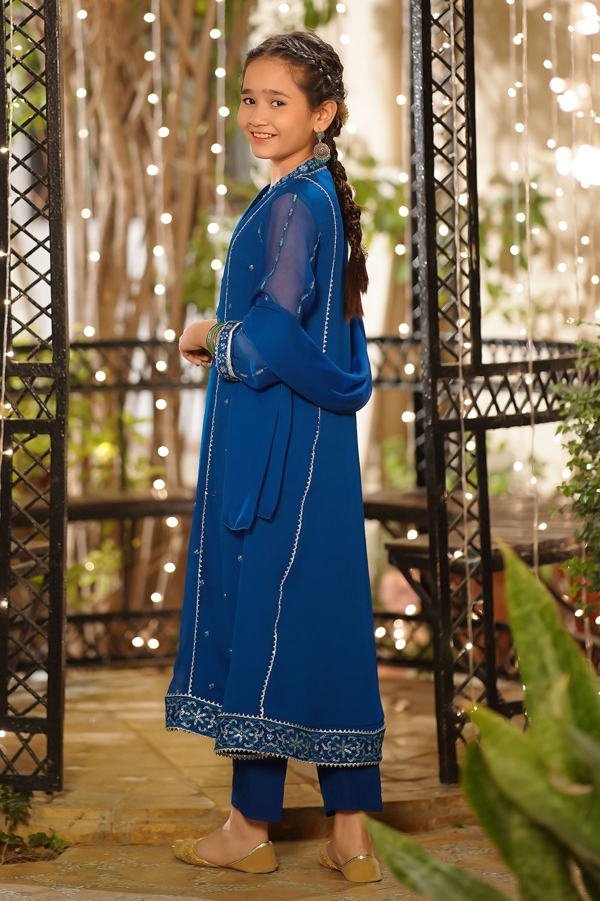 Chiffon Embroidered Royal Blue Stitched Suit - Ochre