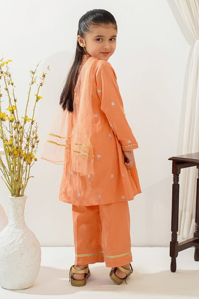 Cotton Embroidered Orange Stitched Suit - Ochre