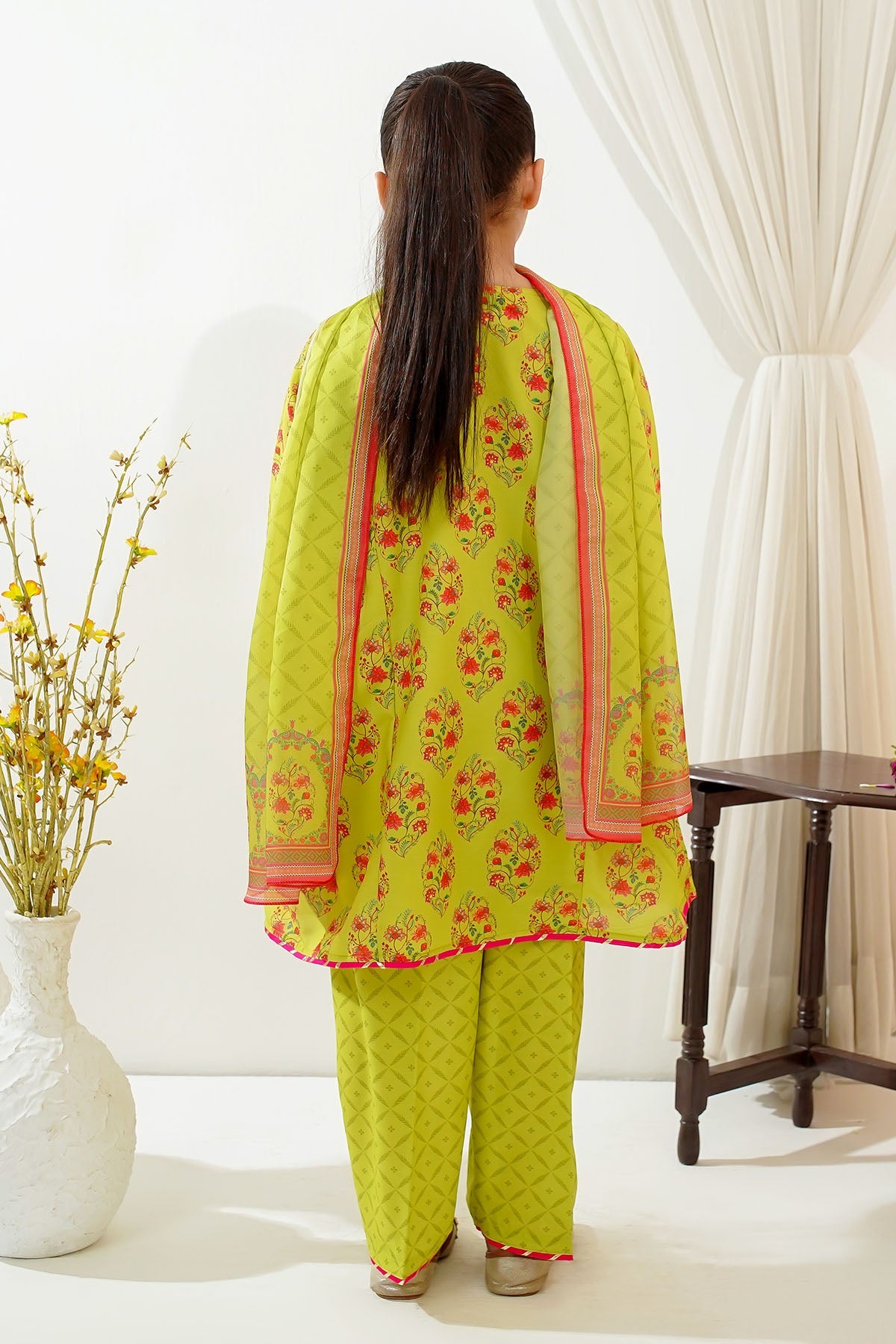 Swiss Lawn Digital Printed Parrot Green Stitched Suit - Ochre