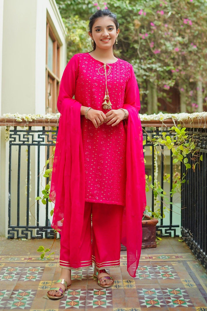 Chiffon Embroidered Red 3 Piece Stitched Suit - Ochre