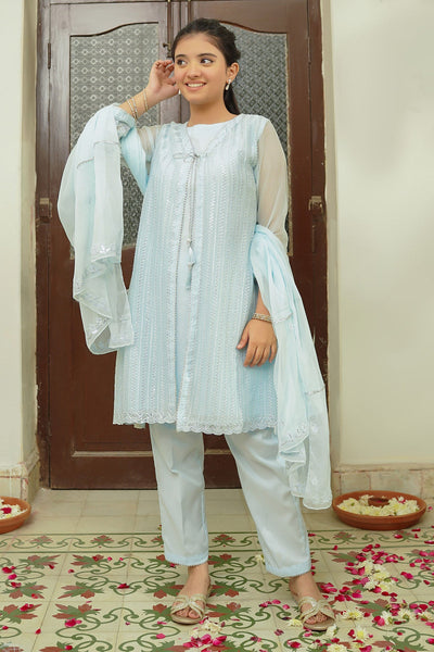 Chiffon Embroidered Sky Blue 3 Piece Stitched Suit - Ochre