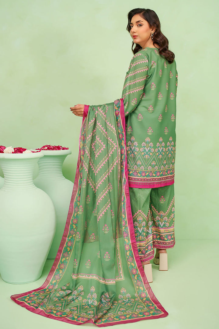 Poly Lawn Digital Printed Blue Stitched Suit - Ochre