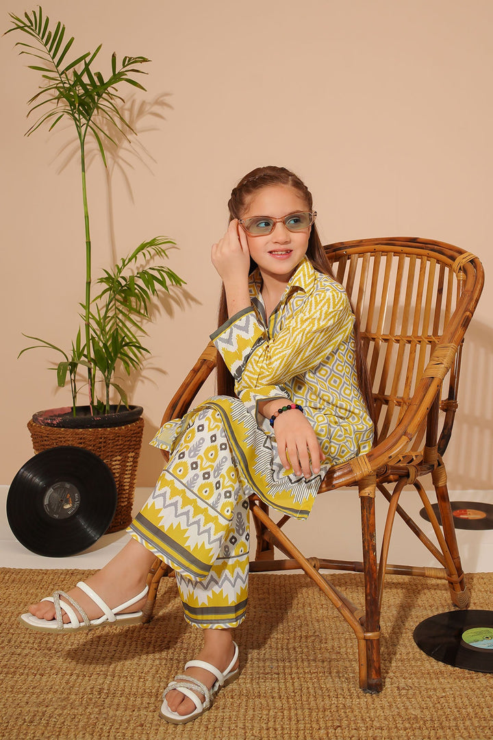 Swiss Lawn Digital Printed Mustard Stitched Suit - Ochre