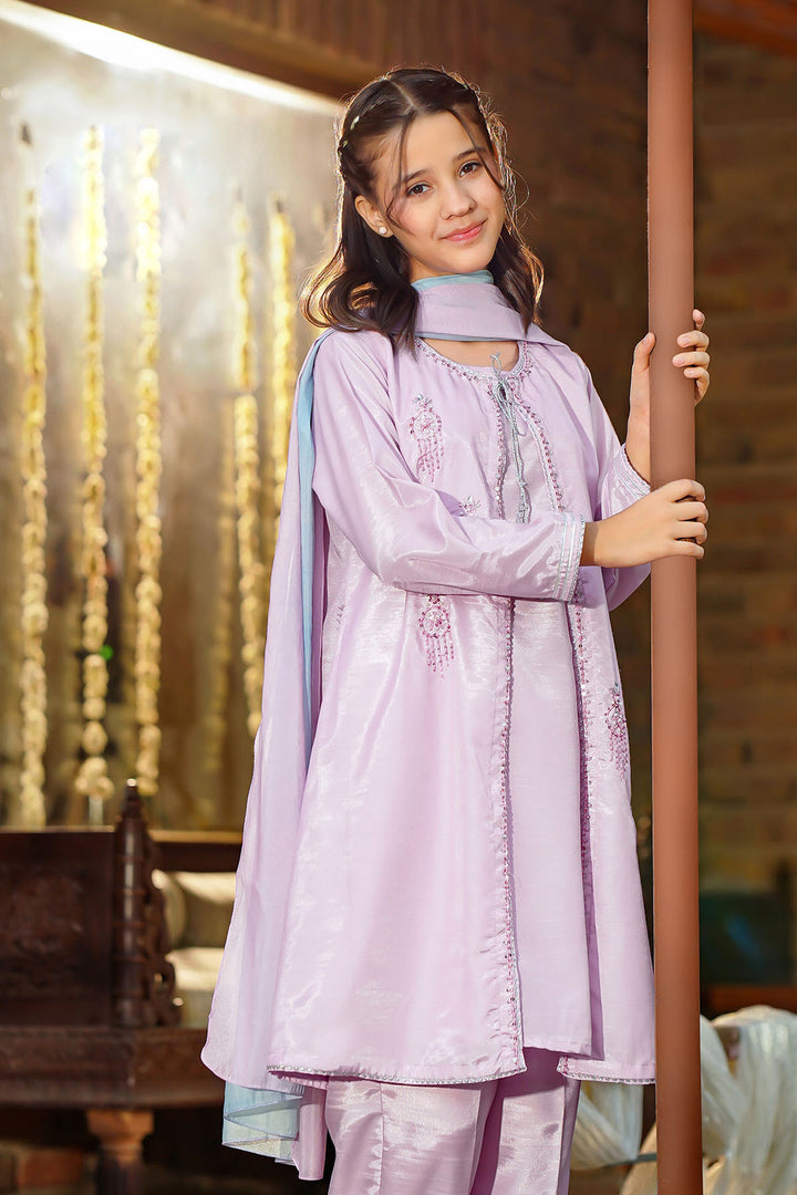 Cotton Silk Hand Adda Work Lavendar Stitched Suit - Ochre