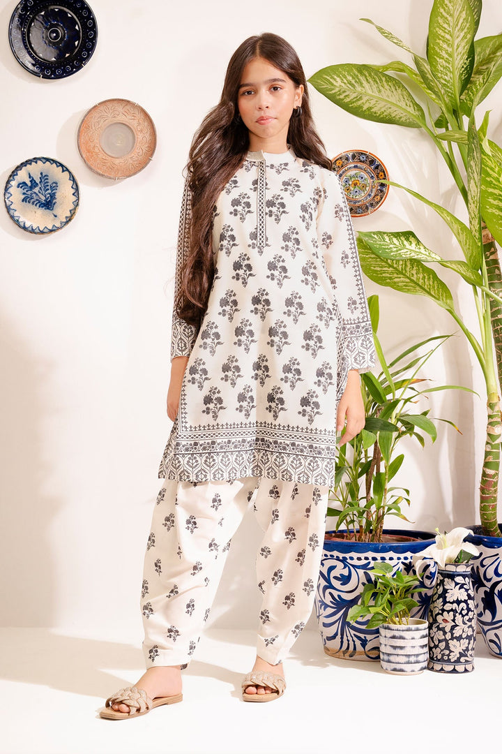 Swiss Lawn Digital Printed Off White Stitched Suit - Ochre