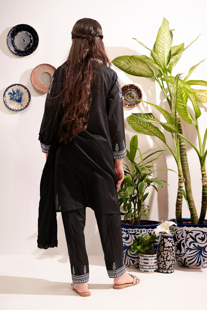 Cotton Embroidered Black Stitched Suit - Ochre
