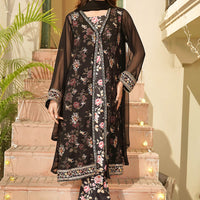 Chiffon Embroidered Black Stitched Suit - Ochre