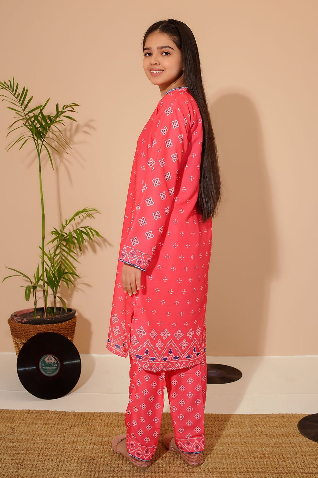 Swiss Lawn Digital Printed Coral Pink Stitched Suit - Ochre