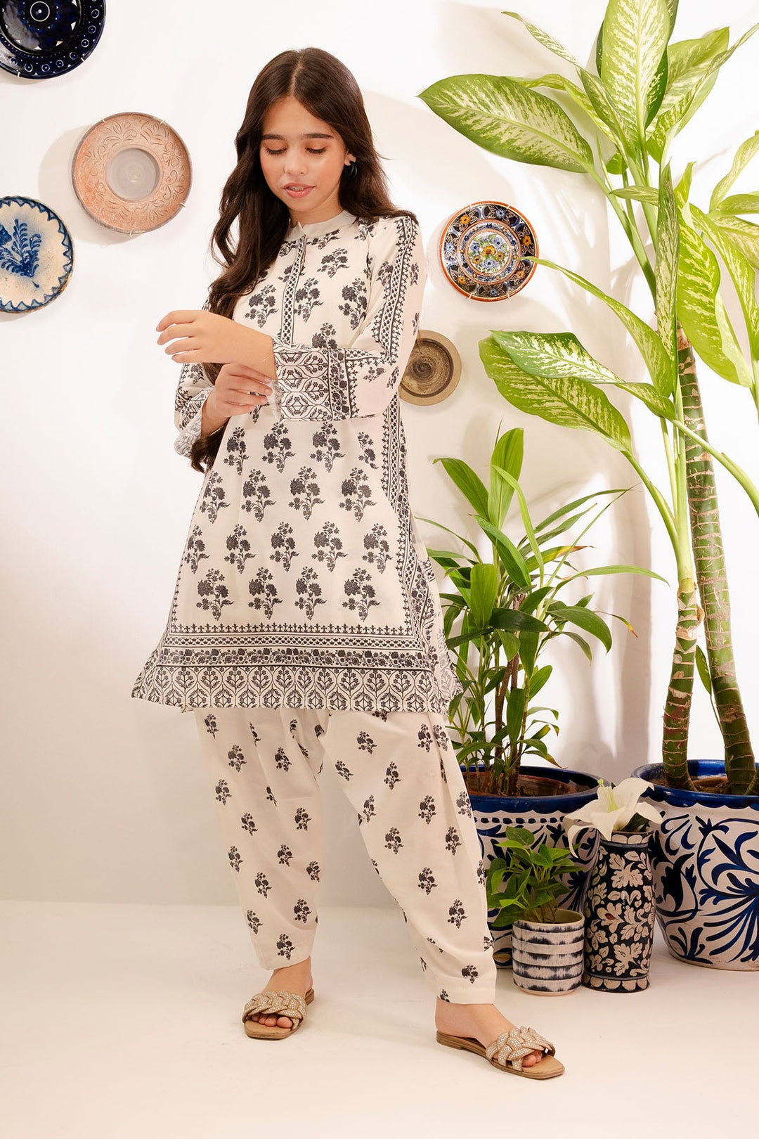 Swiss Lawn Digital Printed Off White Stitched Suit - Ochre
