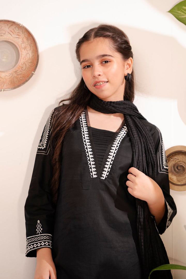 Cotton Embroidered Black Stitched Suit - Ochre