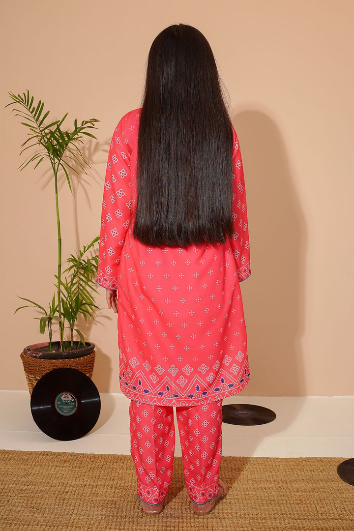 Swiss Lawn Digital Printed Coral Pink Stitched Suit - Ochre