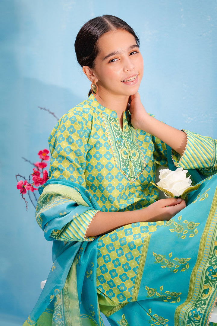 Swiss Lawn Digital Printed Lime Green Stitched Suit - Ochre