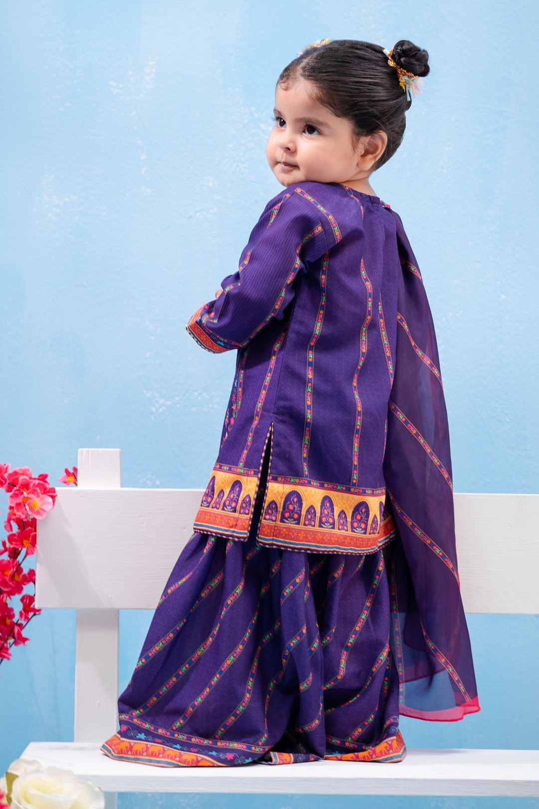 Swiss Lawn Digital Printed Purple Stitched Suit - Ochre