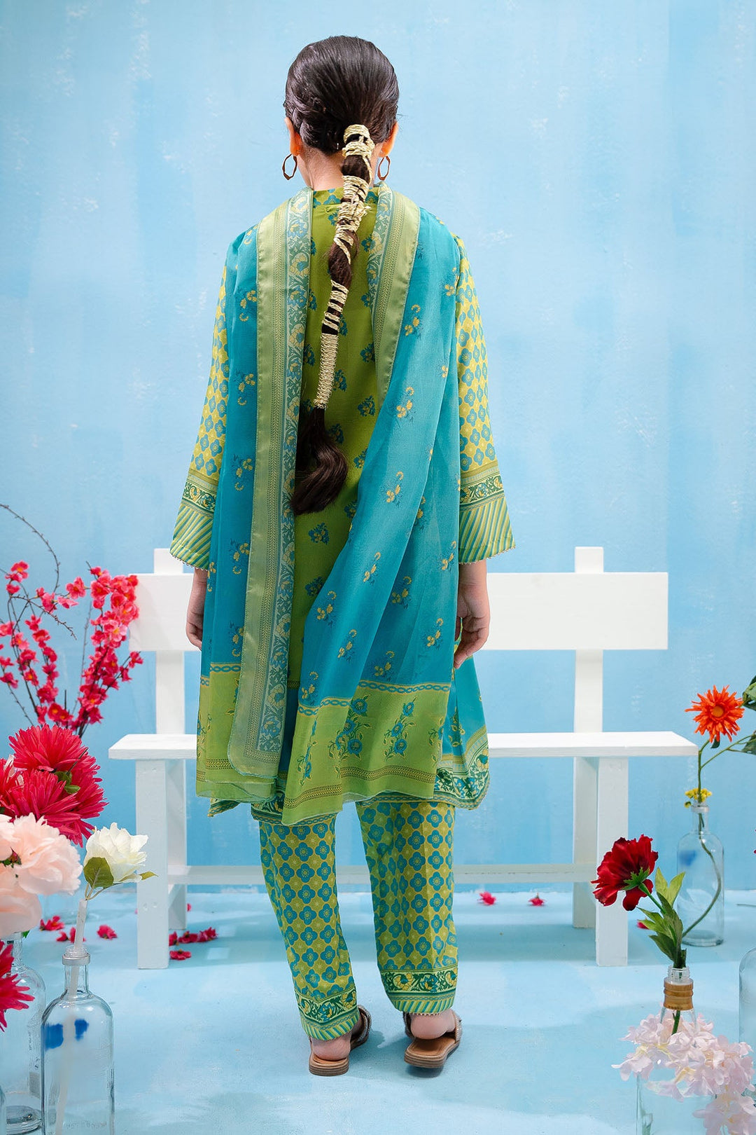 Swiss Lawn Digital Printed Lime Green Stitched Suit - Ochre