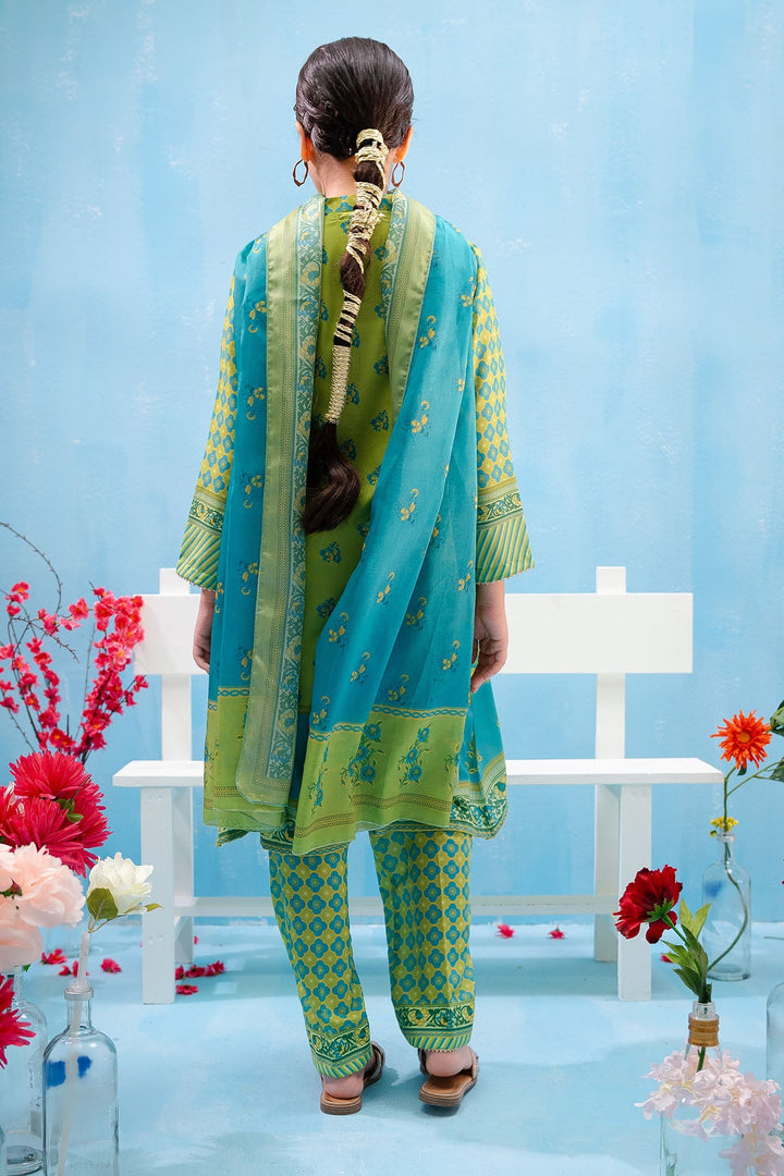 Swiss Lawn Digital Printed Lime Green Stitched Suit - Ochre