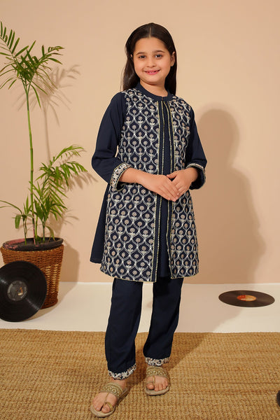 Cotton Embroidered Navy Blue Stitched Suit - Ochre