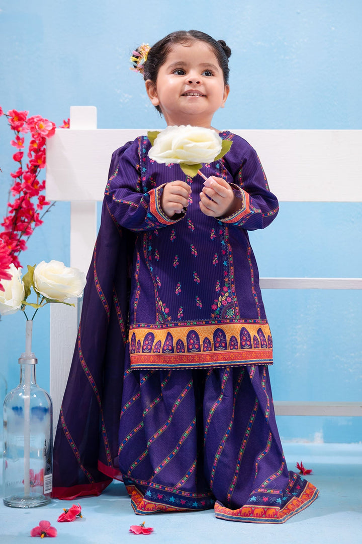 Swiss Lawn Digital Printed Purple Stitched Suit - Ochre