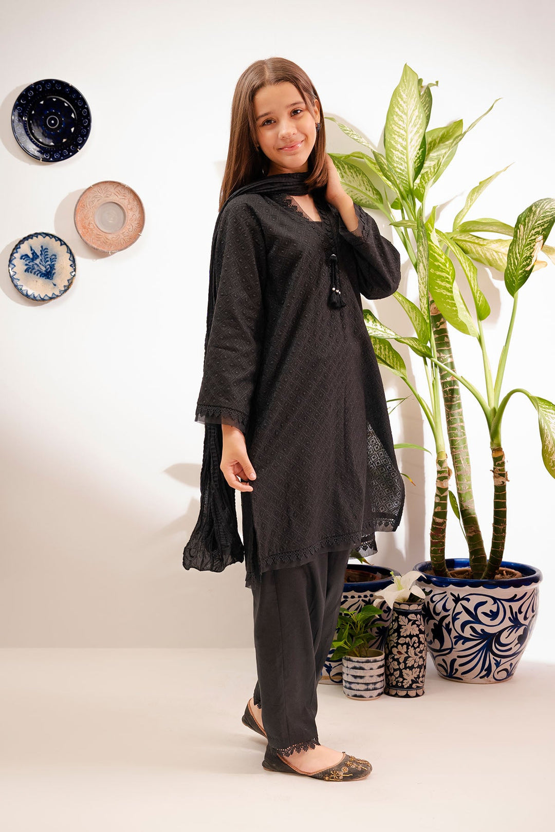 Cotton Black Stitched Suit - Ochre