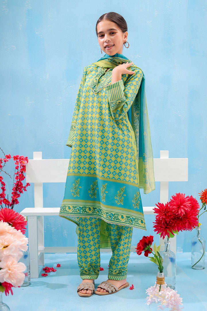 Swiss Lawn Digital Printed Lime Green Stitched Suit - Ochre