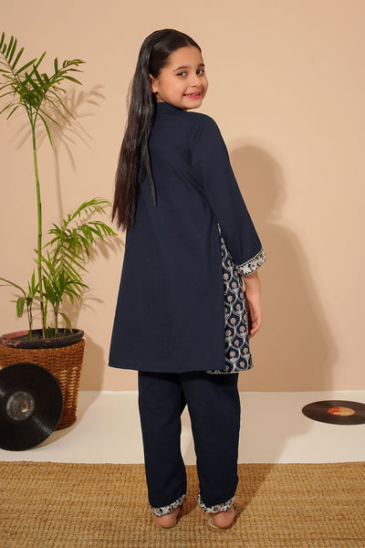 Cotton Embroidered Navy Blue Stitched Suit - Ochre