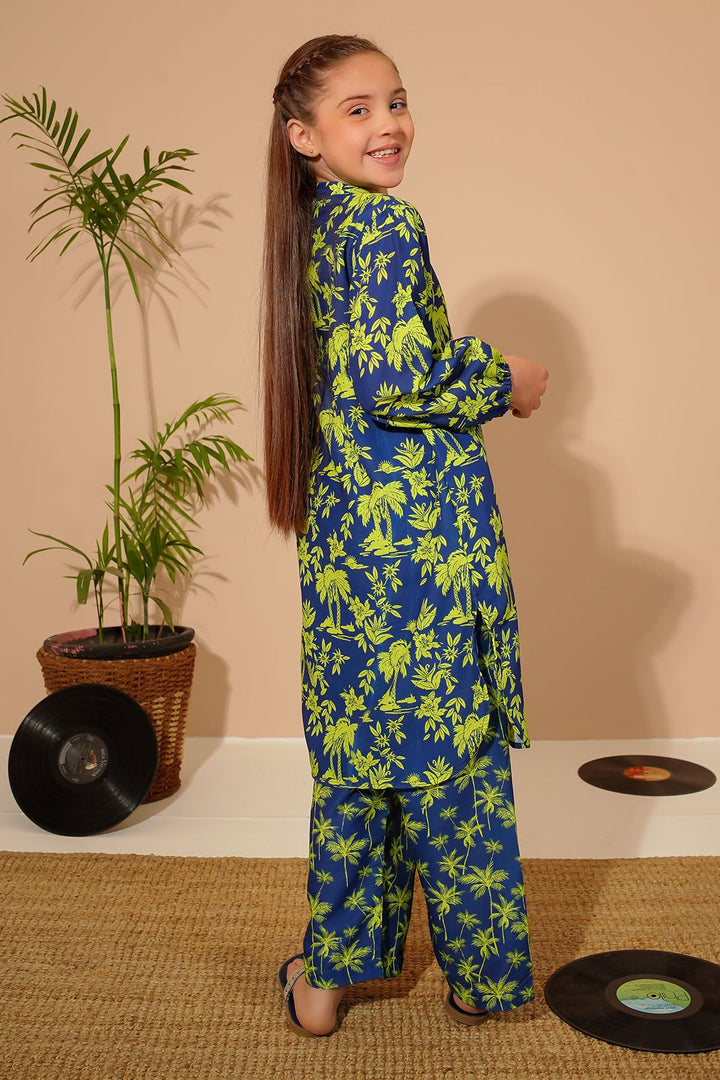 Swiss Lawn Digital Printed Navy Blue Stitched Suit - Ochre