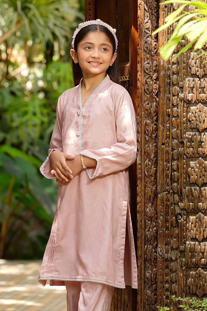 Dobby Cotton Embellished Peach Stitched Suit - Ochre