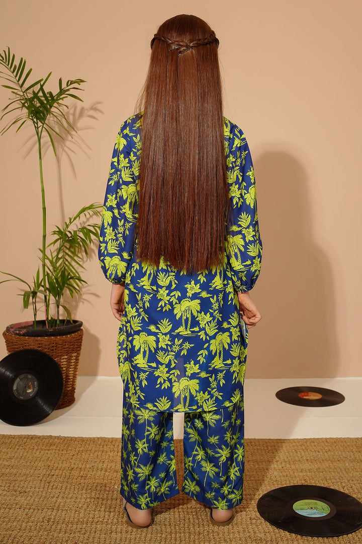 Swiss Lawn Digital Printed Navy Blue Stitched Suit - Ochre