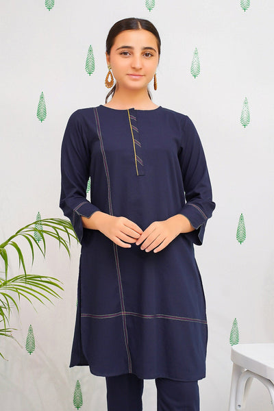 Cotton Embellished Navy Blue Stitched Suit - Ochre