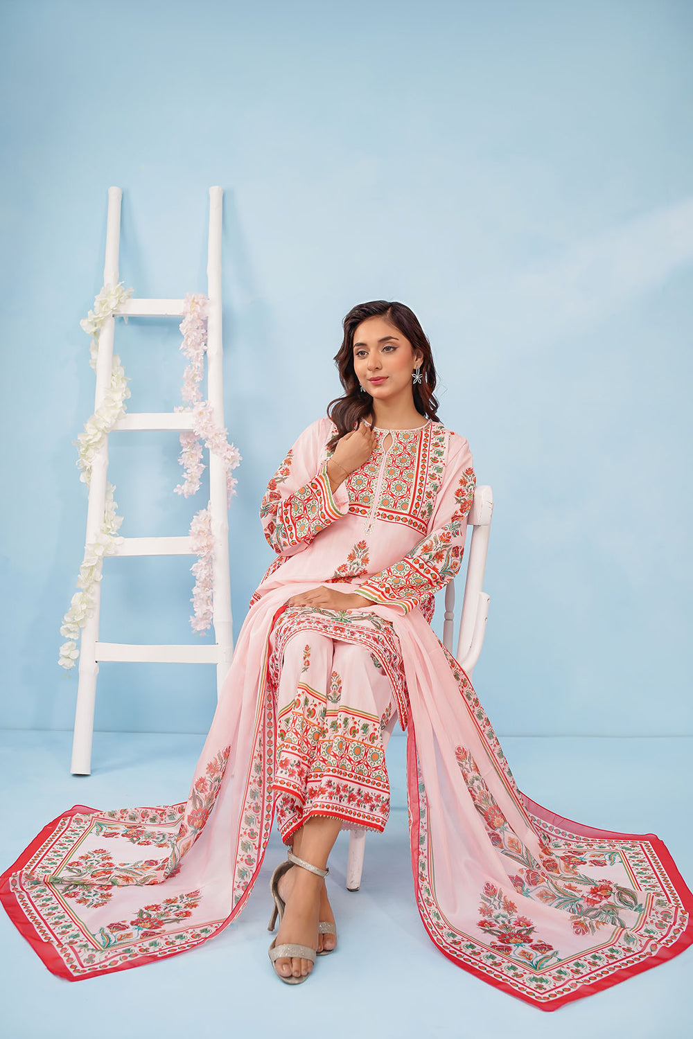 Poly Lawn Digital Printed Pink Stitched Suit - Ochre