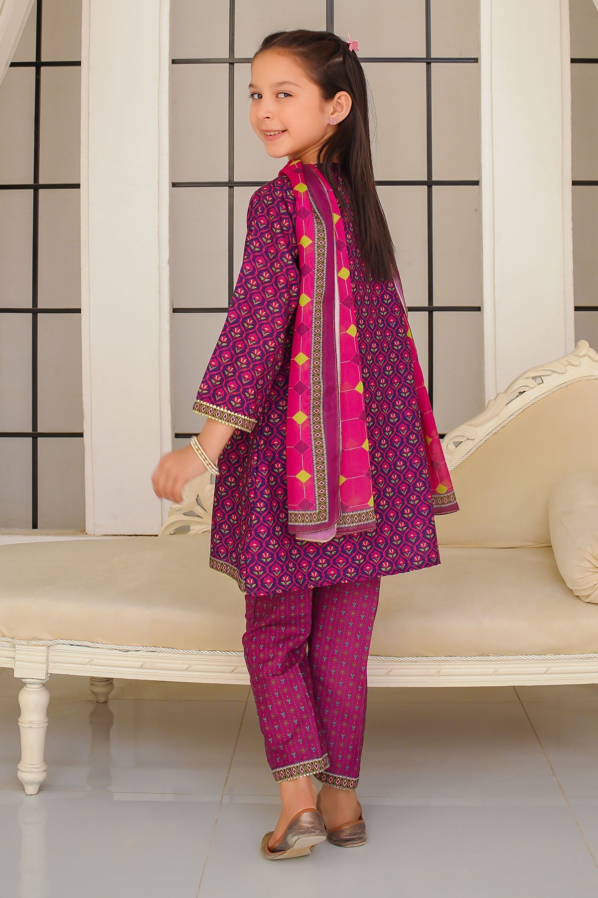 Swiss Lawn Digital Printed Purple Stitched Suit - Ochre