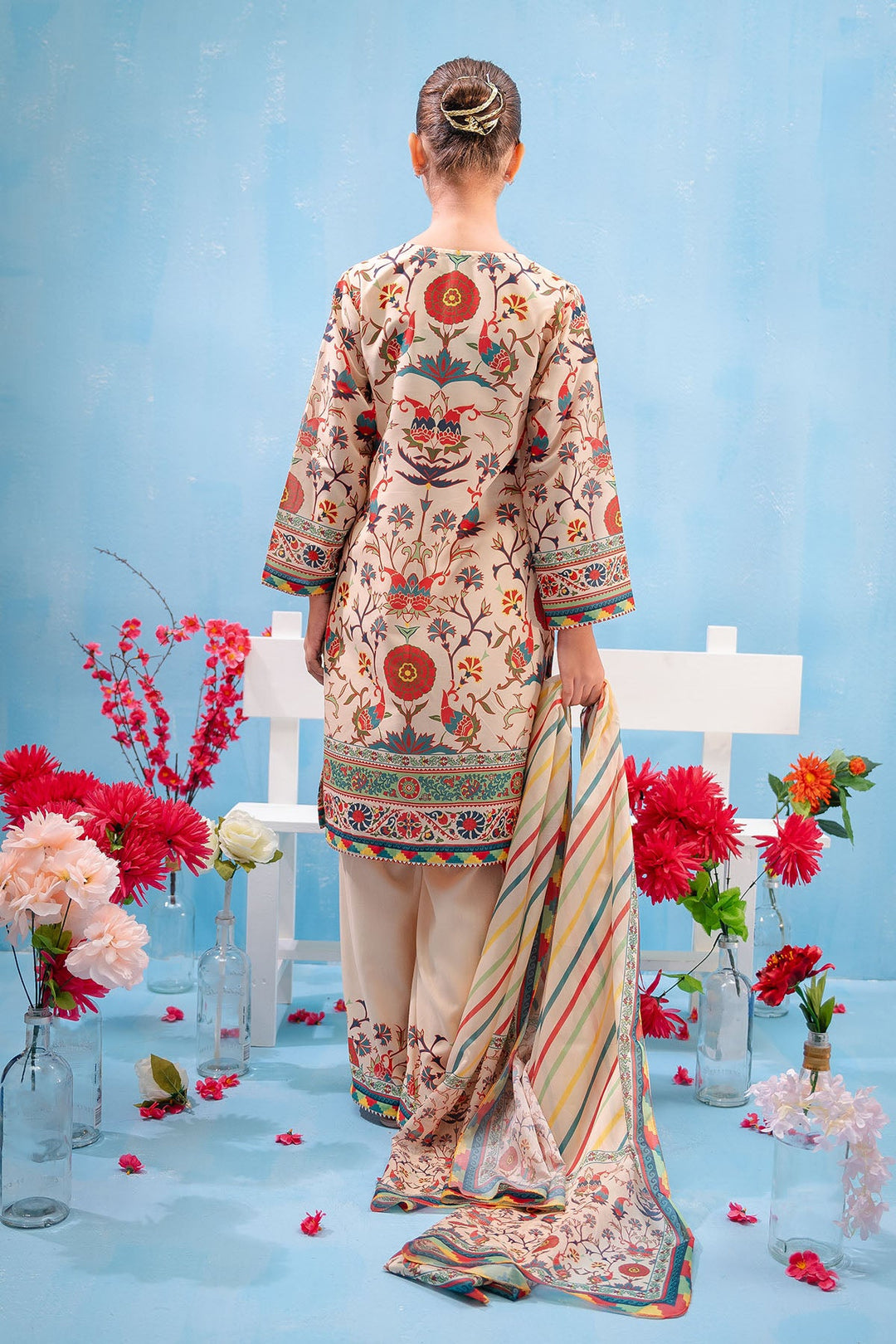 Swiss Lawn Digital Printed Off White Stitched Suit - Ochre