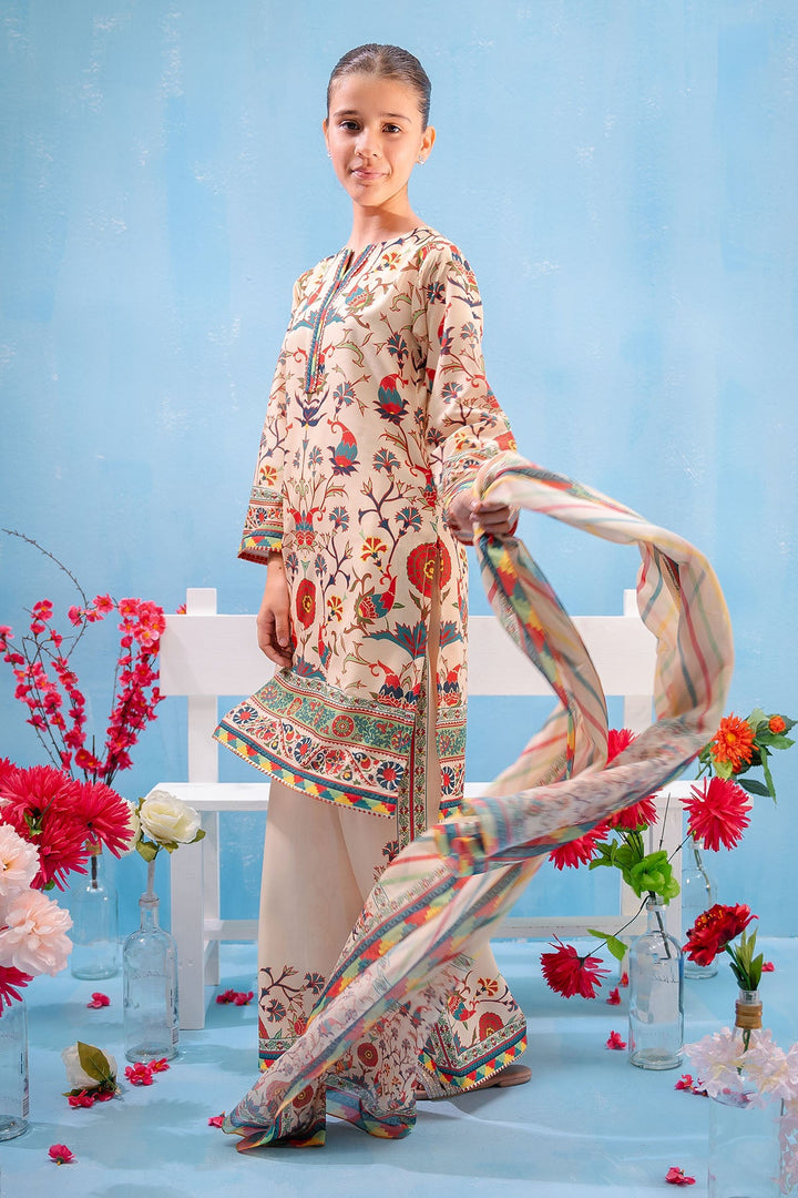 Swiss Lawn Digital Printed Off White Stitched Suit - Ochre