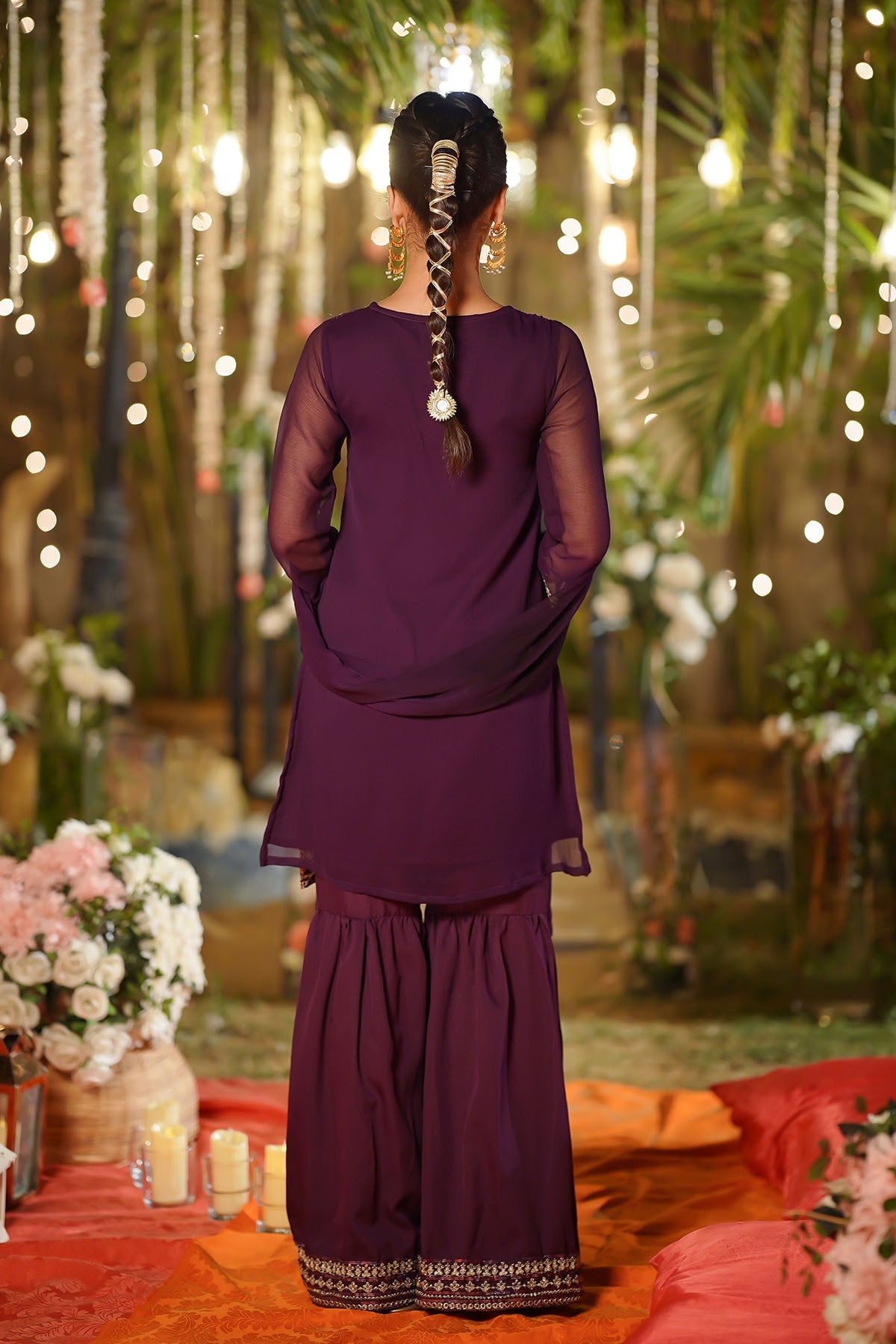 Chiffon Embroidered Purple Stitched Suit - Ochre