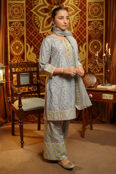 Cotton Silk Embellished Grey Stitched Suit - Ochre