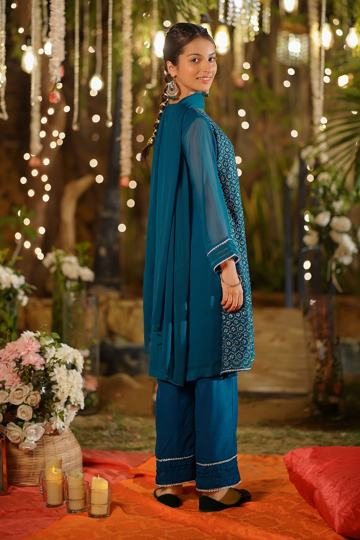 Chiffon Embroidered Blue Stitched Suit - Ochre