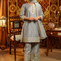 Cotton Silk Embellished Grey Stitched Suit - Ochre
