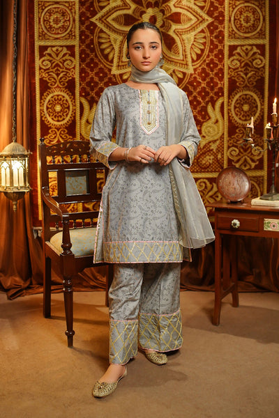 Cotton Silk Embellished Grey Stitched Suit - Ochre