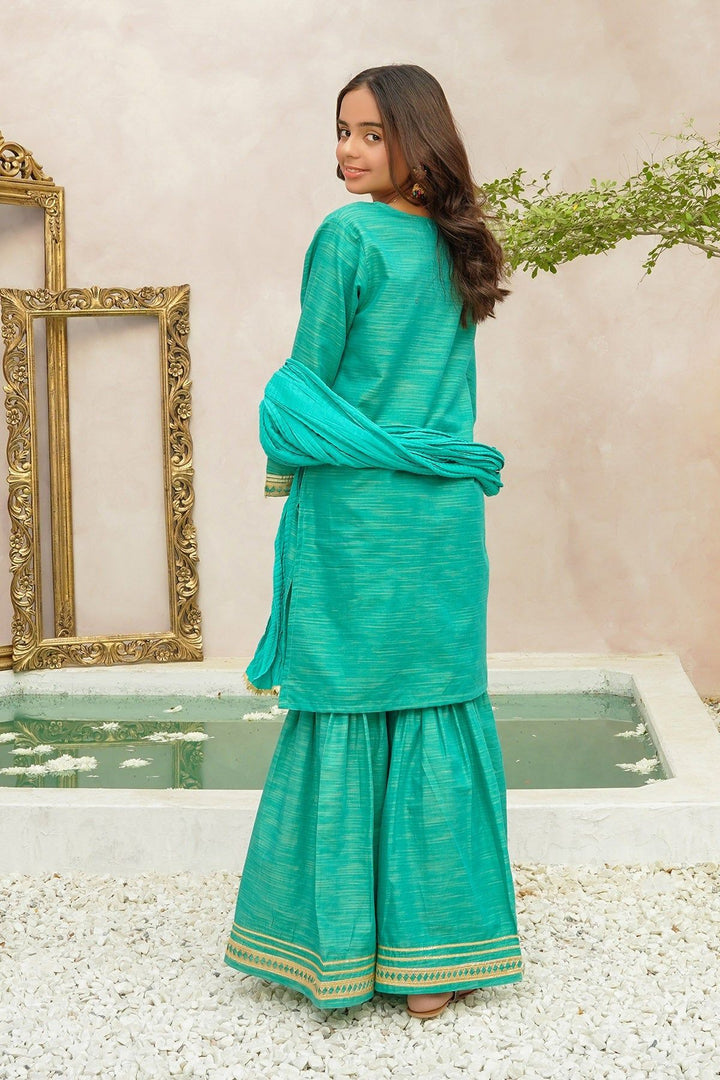 Multi Yarn Cotton Hand Adda Green 3 Piece Stitched Suit - Ochre