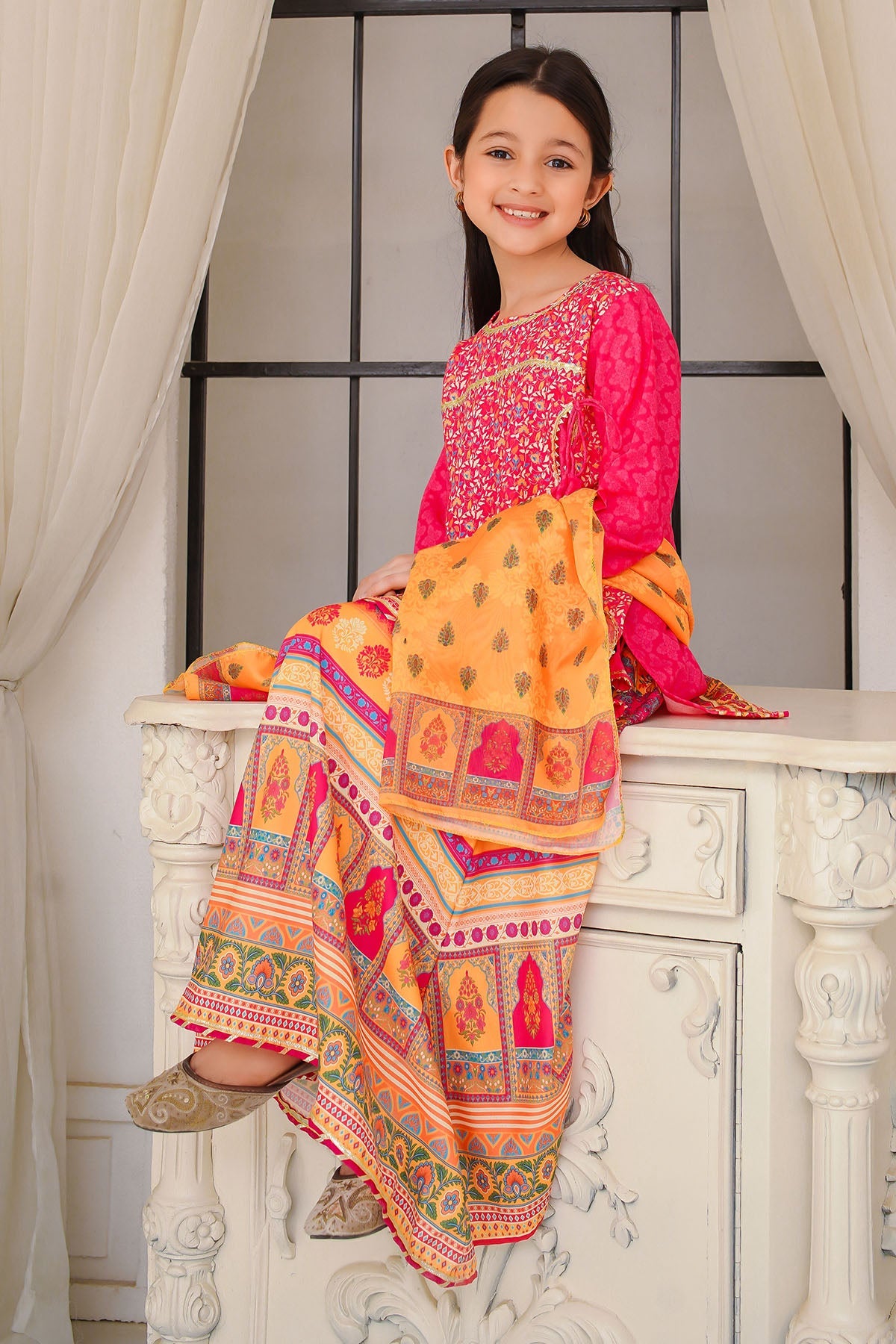 Swiss Lawn Digital Printed Hot Pink Stitched Suit - Ochre