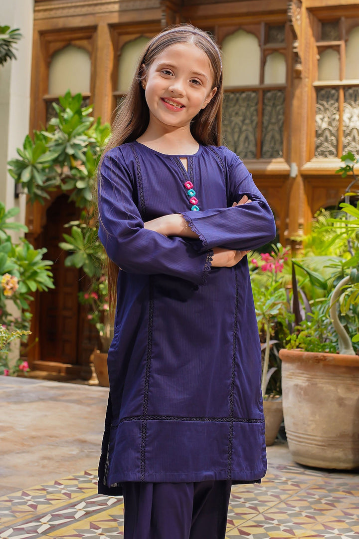Dobby Cotton Embellished Navy Blue Stitched Suit - Ochre