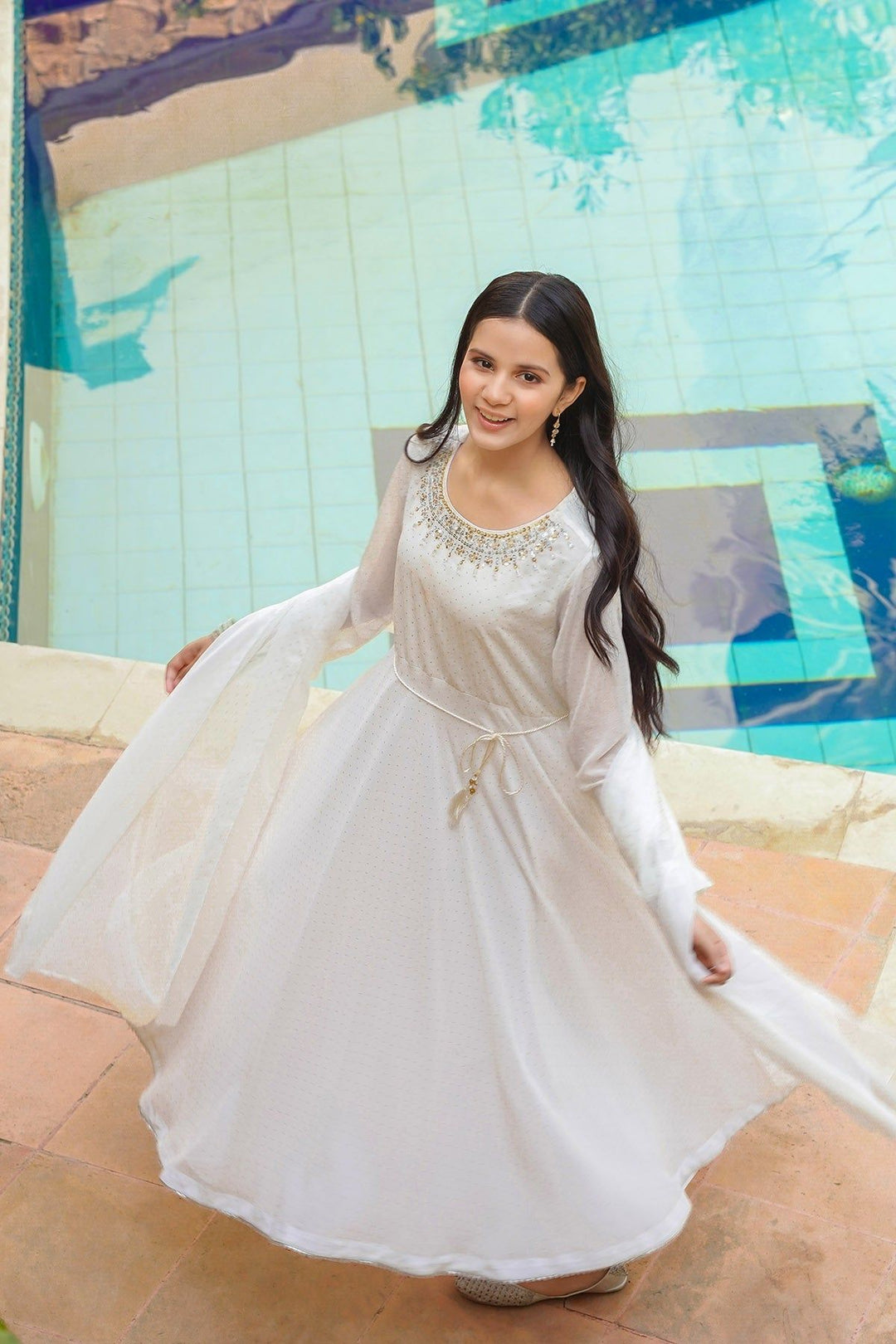 Georgette Hand Adda Work White 3 Piece Stitched Suit - Ochre