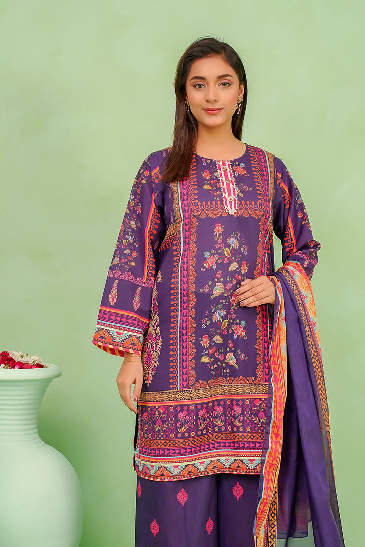 Poly Lawn Digital Printed Navy Blue Stitched Suit - Ochre