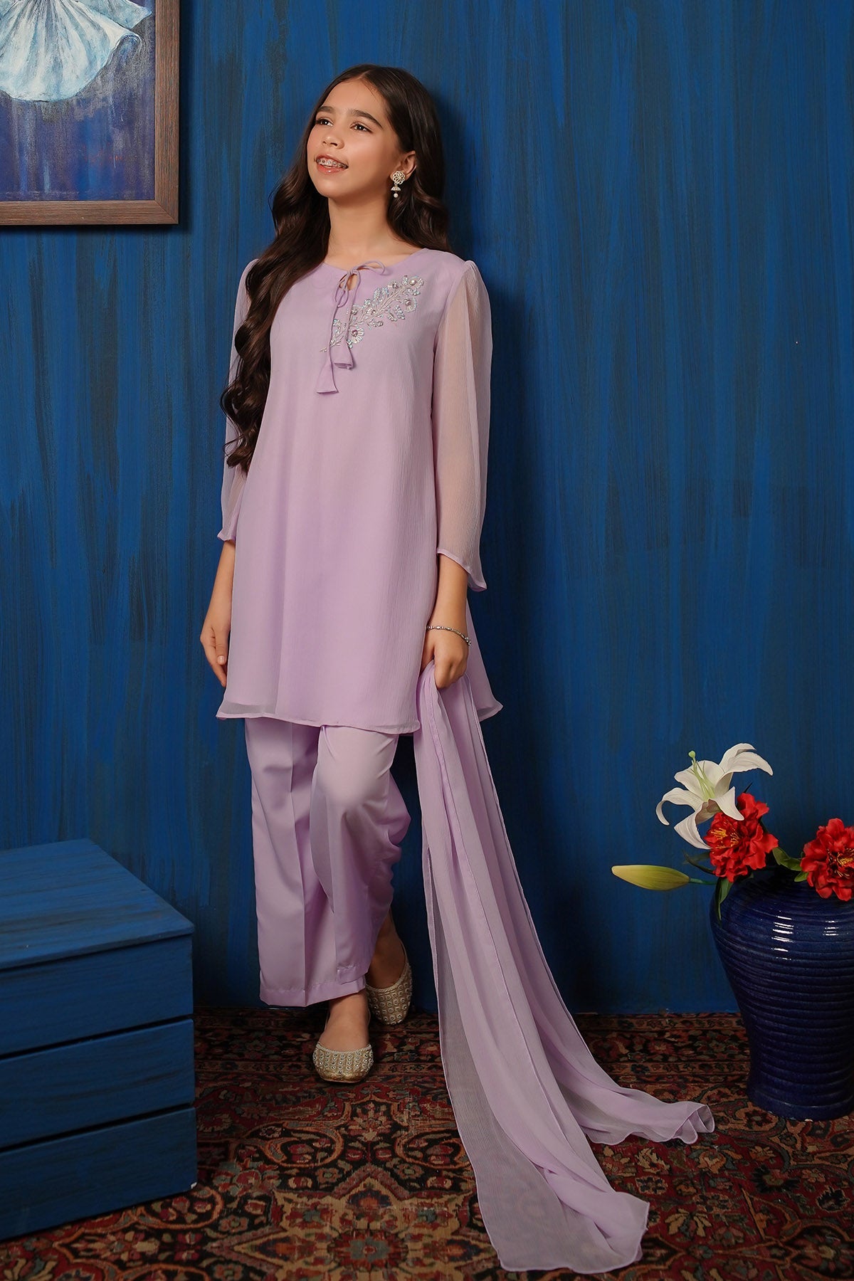 Chiffon Hand Adda Purple Stitched Suit - Ochre