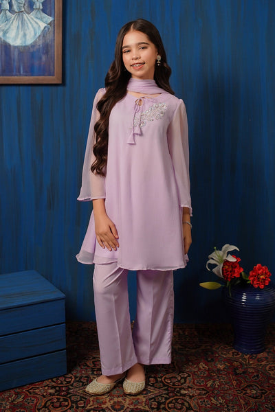 Chiffon Hand Adda Purple Stitched Suit - Ochre