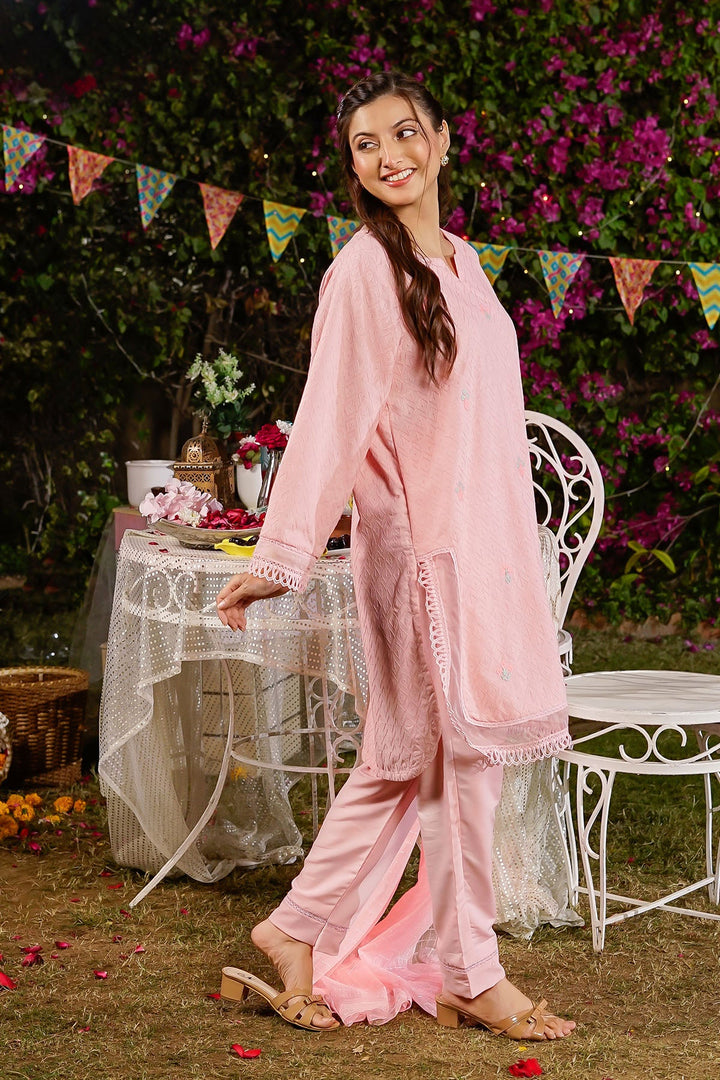 Chikankari Embroidered Tea Pink Stitched Suit - Ochre