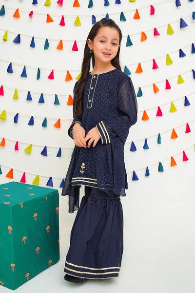 Chiffon Hand Adda Navy Blue Stitched Suit - Ochre