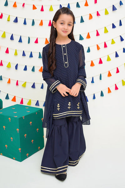 Chiffon Hand Adda Navy Blue Stitched Suit - Ochre